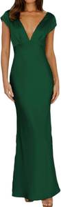 lot 26311 image: Halfisland Womens Summer Satin V Neck Cap Sleeve Backless Maxi Dress Elegant Twist Cut Out Midi Dresses Wedding Guest SIZE M - COLOR IS BLACK