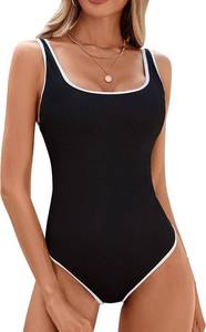 lot 26316 image: BMJL Womens One Piece Swimsuit Sports Adjustable Strap Bathing Suit Color Block Ribbed High Cut Swimsuits SIZE L