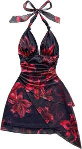 lot 26317 image: SOLY HUX Womens Y2K Dress Summer Tie Dye Print Sexy Mini Dress Retro Backless Halter Dress Club Dresses SIZE M