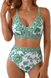 lot 26322 image: Herseas Womens Floral Print High Waisted Bikini Sets V Neck Swimsuits Bathing Suits 2026 Beach SwimwearSIZE XL