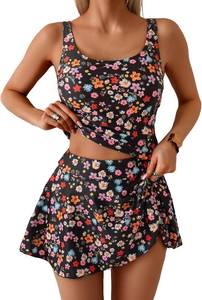 lot 26328 image: Eomenie Tankini Swimsuit for Women Tummy Control Two Piece Bathing Suit High Waisted Tank Top with Swim Skirt SIZE L