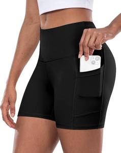 lot 26329 image: CHRLEISURE Womens Biker Yoga Shorts with Pocket, High Waisted Tummy Control 5 Inch Workout Spandex Athletic Gym Shorts SIZE M