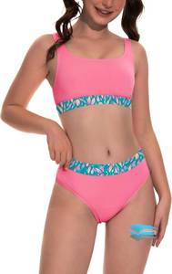 lot 26331 image: Beautikini Period Swimwear for Teens Two Piece Menstrual Leakproof Swimsuit Bikini Set Mid Waist Print Bathing Suit for Girls SIZE S