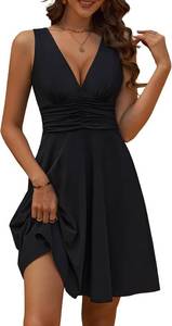 lot 26346 image: OURIN Womens Spring Deep V Neck Sleeveless Floral Sundresses with Pockets Flowy Summer Dresses for Women SIZE S