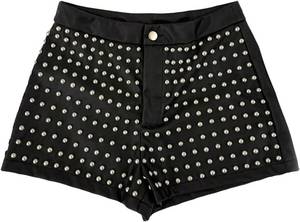 lot 21357 image: GORGLITTER Womens Studded Micro Shorts Low Rise Leather Punk Party Rave Mini Hot Pants Clubwear Streetwear Size Medium
