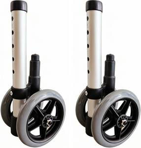 lot 21372 image: 5 Inch Walker Wheels, Adjustable Height Walker Wheels with Brakes, Universal Fit for Most Standard Walkers, Replacement Feet Parts Rollator Accessories (Pack of 2)