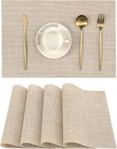 lot 26230 image: Leetaltree Beige Placemats Set of 4 - Heat-Resistant, Non-Slip Table Mats, Washable Woven Vinyl for Indoor & Outdoor Dining