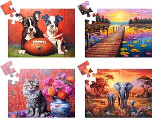 lot 26234 image: 4 Pack 24 Large Piece Jigsaw Puzzles Dementia Alzheimers Products and Activities for Elderly Seniors Puzzle Alzheimers Cognitive Game Easy Puzzle for Adults Gift for The Elderly with 4 Storage Bag