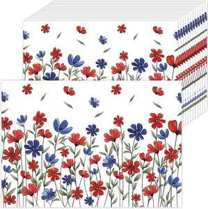 lot 26236 image: 50 Pack 4th of July Paper Placemats Disposable,16x 11 Inch Independence Day Flower Placemats Watercolor Patriotic Flowers Table Mats for Kitchen Dining Memorial Day Supplies