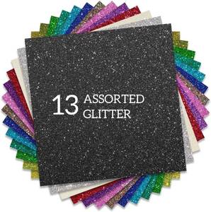lot 26241 image: Glitter HTV Heat Transfer Vinyl 12x12 Bundle 13 Sheets Iron on Vinyl for T-Shirts Gifts Design(Assorted)