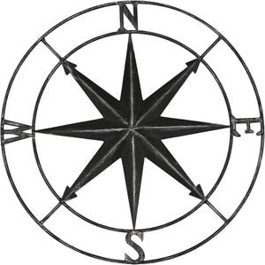lot 26242 image: aboxoo Round Metal Compass Decorative Compass Metal Wall Art Hanging Wall Sculpture 11 Inch Black Diameter Farmhouse Decor Indoor or Outdoor Sign