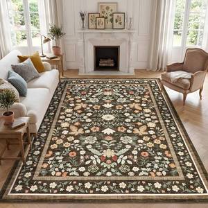 lot 26243 image: (Stock Photo Approximate)GarveeHome 5 7 Area Rugs for Living Room Washable Soft Print Low Pile Rugs Non-Slip Backing Stain Resistant for Bedroom Farmhouse Dining Room Nursery Brown