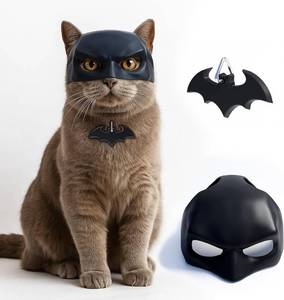 lot 26249 image: Bat Mask and Collar Badge Set, Funny Pet Costume Accessories for Indoor Cats, Superhero Outfit for Halloween, Cosplay, Photoshoots, and Gift for Pet Lovers (Small)