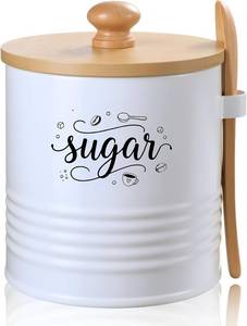 lot 26379 image: AISBUGUR Sugar Container with Lid and Spoon, Metal  15oz Airtight Sugar Bowl, Storage Sugar Jar, Housewarming Gift &amp Coffee Station Kitchen Accessory - No Spoon