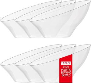 lot 26382 image: bUCLA 54 OZ Clear Plastic Serving Bowls (12 Pack) - Angled Serving Bowls Disposable for Chip&Candy - Party Table Salad and Fruit