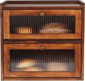 lot 26396 image: Sunhoo Bread Box for Kitchen Countertop Wooden Bread Storage Container Bin 2 Layer Breadbox Holder Large Capacity Keeper Vintage Farmhouse Food Organizer Pantry Shelf Acrylic Window (Brown)