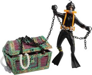 lot 26399 image: Action Aquarium Ornament, Undersea Treasure Chest Diver, Live-Action Aerating Fish Tank Decorations Resin