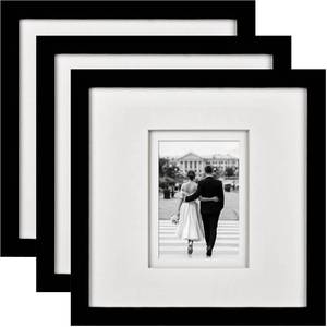 lot 26401 image: Yaetm 12x12 Square Picture Frame Matted to 5x7, Double Floating Ivory Mat, Black Photo Frame with Polished HD Tempered Glass for Wall Gallery, Home and Office, Wall Mounting, 3 Pack, Black
