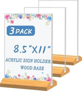 lot 26405 image: 3 Pack Acrylic Sign Holder 8.5 x 11 Inch with Wood Base,Signs Stand for Menu Flyer Display, Table Clear Plastic T Shape Holder for Stores, Restaurants, Hotels, Office