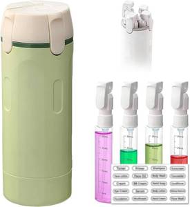 lot 26407 image: 4 in 1 Travel Pump Dispenser Bottle, 30ML 4 Pack Leak-Proof Pump Containers with Measurement Scale & Label Stickers, Portable Bottles for Toiletries, Shower & Travel Use (Green)