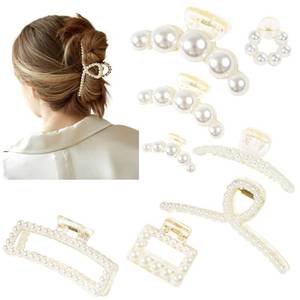 lot 26408 image: Pearl Hair Accessories for Women - 8PCS Claw Clips for Thick and Thin Hair, Barrettes for Styling and Weddings