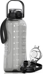 lot 26412 image: AQUAFIT 64 oz Water Bottle with Time Marker - 2in1 Straw & Chug Lid - BPA Free Big Water Bottle with Straw - Gym Water Bottle with Strap - Water Jug (64 Ounces, Gray)