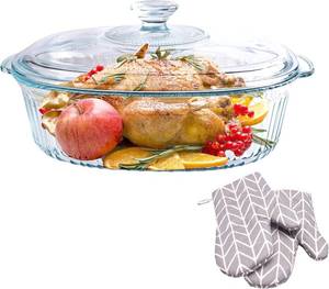 lot 26418 image: 3QT Glass Casserole Dish With Lid For Oven - 2.8l Borosilicate Glass Oval Casserole Dish For Baking, Cooking