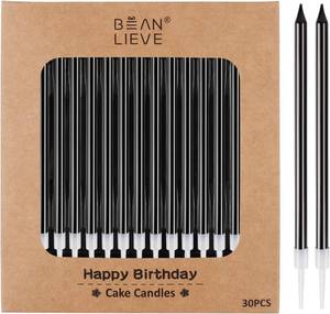 lot 26443 image: BEAN LIEVE 30-Count Black Long Thin Birthday Candles, Cake Candles, Birthday Parties, Wedding Decorations, Party Candles, Cake Decorations