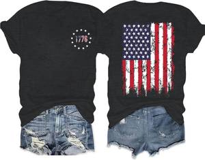 lot 13571 image: American Flag Shirts Women 4th of July Tshirt American Proud Tops USA Stars Stripes Graphic Tee Size XL