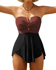 lot 13576 image: XUNYU One Piece Swimsuits for Women Bandeau Strapless Bathing Suits Tummy Control Modest Swim Dress Cute Teens Swim Suit 2026 Size Large