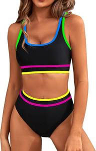 lot 13580 image: BMJL Womens High Waisted Bikini Sets Sporty Two Piece Swimsuits Color Block Tummy Control Modest Bathing Suit SIZE M