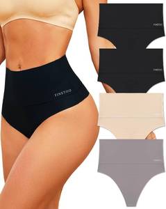 lot 13583 image: FINETOO Women Underwear High Waisted Thongs Tummy Control Seamless Thongs Shapewear No Show Panties 4 Pack SIZE XXXL