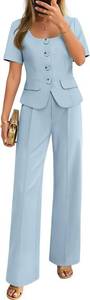 lot 13584 image: ZESICA Womens Summer Two Pieces Suits Set 2026 Short Sleeve Blazer Wide Leg Pants Business Casual Outfits Sets SIZE XL