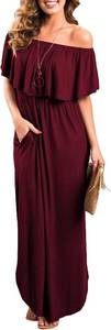 lot 13588 image: Sarin Mathews Womens Off The Shoulder Ruffle Party Dress Casual Side Split Beach Long Maxi Dresses with Pockets SIZE L