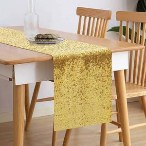 lot 26502 image: 12 x 72 inches Gold Sequin Table Runner, Glitter Runner for Birthday Party Supplies Wedding Holiday Celebration Baby Shower Engagement Anniversary Decor