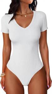 lot 26503 image: ANRABESS Bodysuits for Women V Neck Short Sleeve Body Suit Tops Slim Fit Ribbed Knit Soft Basic T-Shirts 2026 Summer Outfits SIZE M