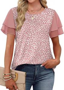 lot 26508 image: WIHOLL Womens Summer Tops Trendy Ruffle Sleeve Shirts Casual Chiffon Blouses Beach Vacation Clothes SIZE L
