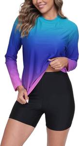 lot 26509 image: Halcurt Womens Long Sleeve Two Piece Rash Guard Swimsuit UPF Built in Bra Bathing Suit SIZE M-8-10
