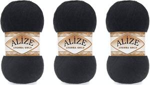 lot 26510 image: Alize Angora Gold Yarn 20% Wool 80% Acrylic Lot of 3skn 300gr 1805yds Thread Crochet Lace Hand Knitting Turkish Yarn (60-Black)