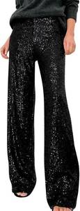 lot 26513 image: ODIZLI Womens Wide Leg Sparkle Sequin Pants Elastic High Waisted Bling Glitter Dance Pants SIZE L