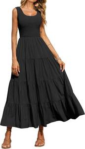 lot 26515 image: PRETTYGARDEN Womens 2026 Casual Loose Plain Maxi Sundress Smocked Tank Dress Sleeveless Summer Beach Tiered Long Dresses SIZE XL