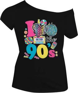 lot 26517 image: SFHFY 90s Outfit for Women 90s Theme Party Disco Shirt Vintage 80s Neon Off Shoulder Shirts Retro 90s Tops SIZE L