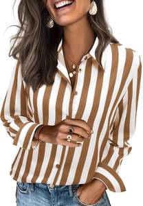 lot 26524 image: siliteelon Button Down Shirts for Women Striped Dress Shirts Long Sleeve Casual Collared Office Work Blouses Tops SIZE M