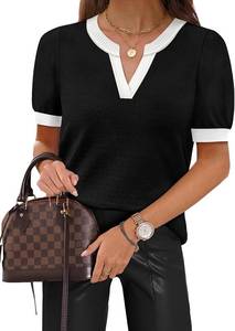 lot 26525 image: WIHOLL Short Sleeve Sweater Tops 2026 Spring Summer Trendy Knit Business Casual Essential V Neck Sweaters SIZE M