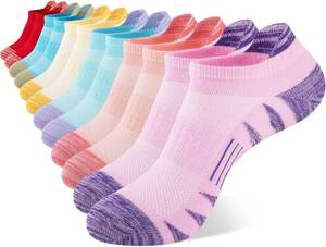 lot 26532 image: Comfoex Girls Socks 12 Pairs Ankle Breathable Athletic Mesh Cotton Sports Socks For Little Big Kids 4-6 6-8 8-10 Years Old
