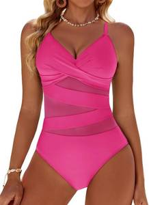 lot 26544 image: Womens Sexy Mesh Tummy Control Swimsuits V Neck Push Up One Piece Bathing Suits Slimming Swimwear SIZE L