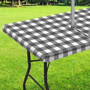 lot 26550 image: Moukeren Outdoor Tablecloth with Umbrella Hole - Patio Table Cloth Zippered Rectangle 60x85 Inch, Buffalo Plaid Table Covers Water Resistant for Patio Spring Summer Picnic BBQS(Grey)