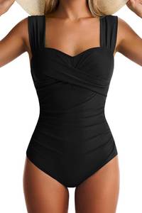 lot 26551 image: Womens One Piece Swimsuits Tummy Control Bathing Suits Modest Full Coverage Swimsuit Wide Straps Swimwear SIZE L