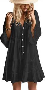 lot 26560 image: Opemiby Summer Dresses for Women 2026 Flowy Ruffle 34 Sleeve V Neck Tiered Casual Babydoll Boho Beach Mini Dress SIZE M