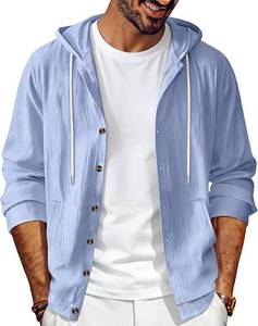 lot 26565 image: Mens Linen Long Sleeve Button Down Shirts with Pockets Casual Hawaiian Beach Shirts Lightweight Fashion Hoodies SIZE L